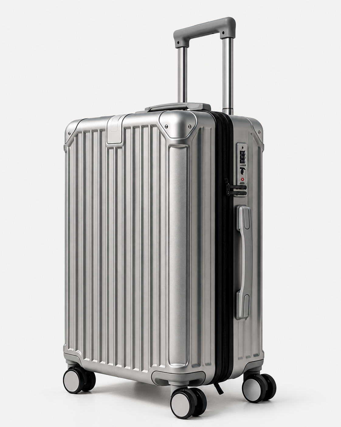 Silver rigid-look zipper luggage