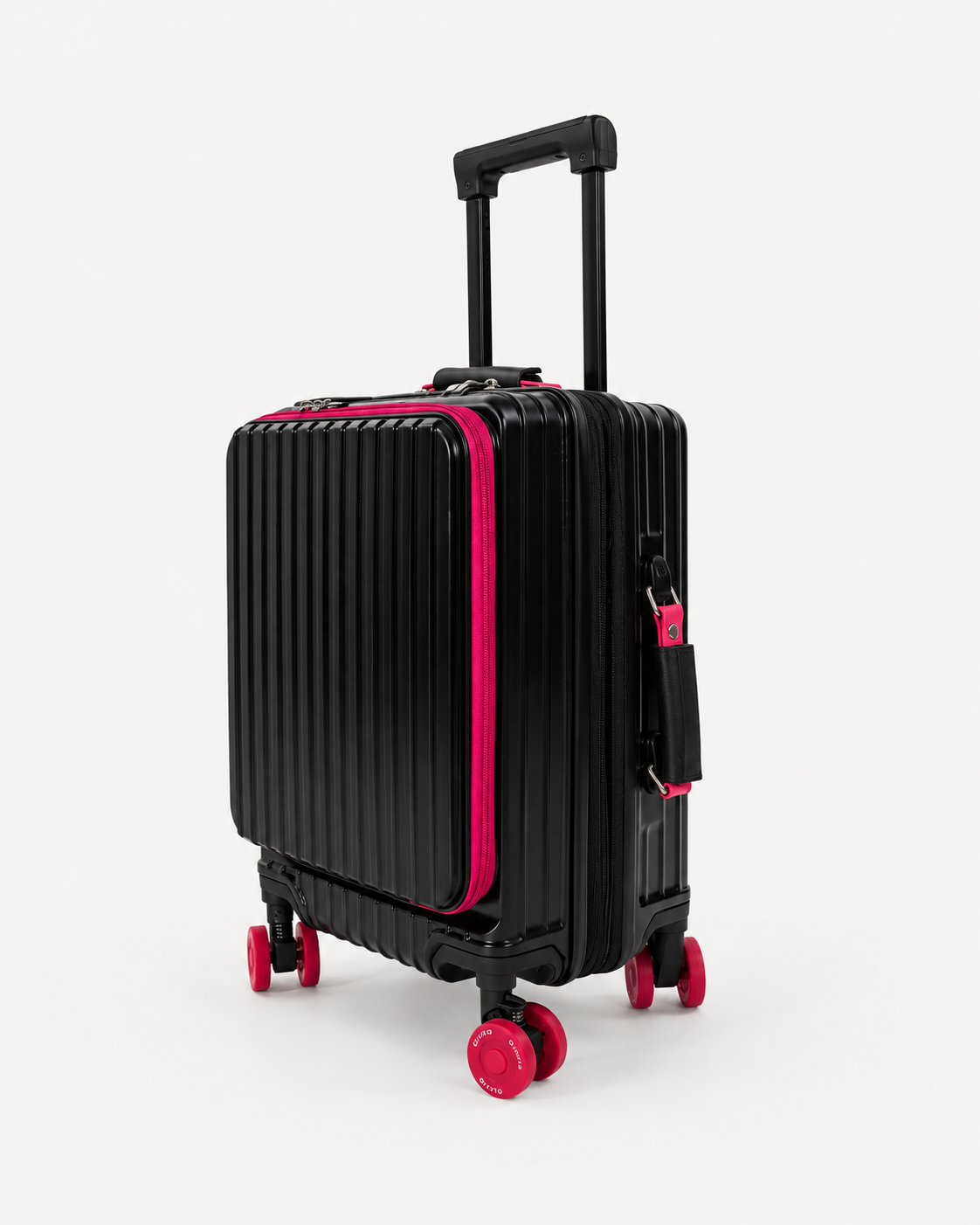 Black and pink front-opening luggage
